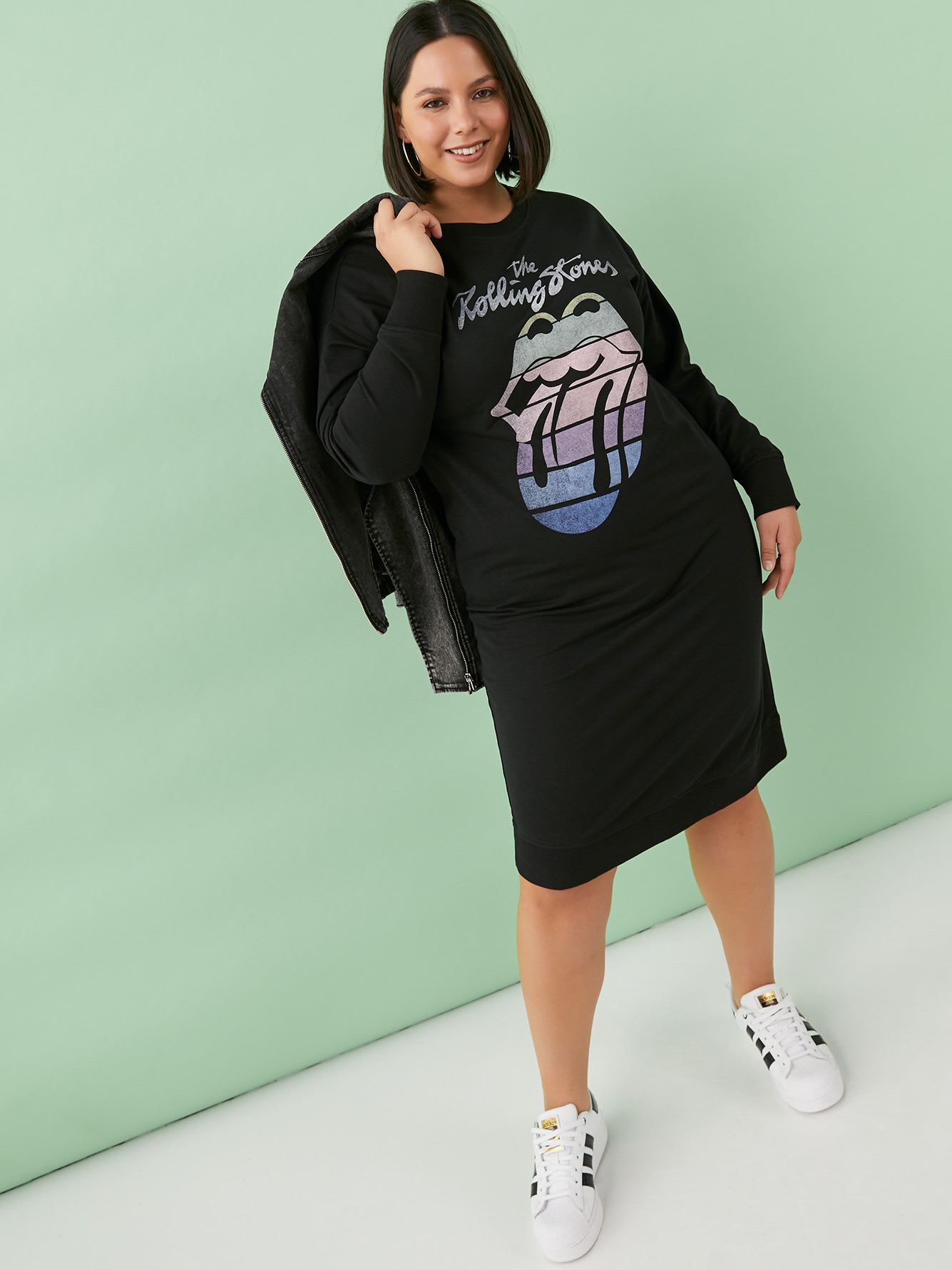 Sweatshirt Dress with Crew Neckline - Addition Elle