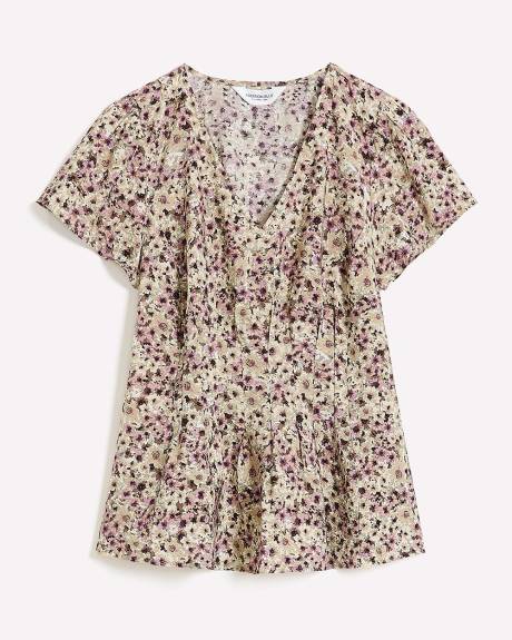 Flutter Sleeve Blouse with Front Pleats - Addition Elle