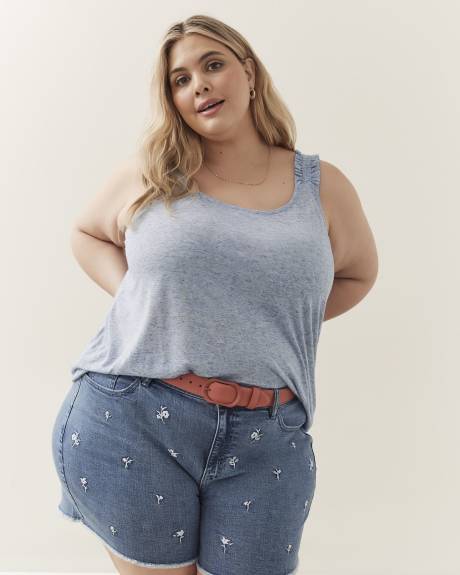 Linen Blend U-Neck Cami with Elastic Strap