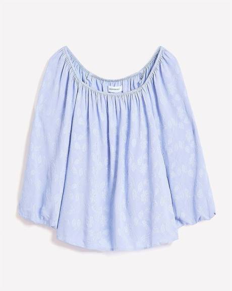 Square Neckline Puffed Sleeve Slight Swing Blouse - Addition Elle