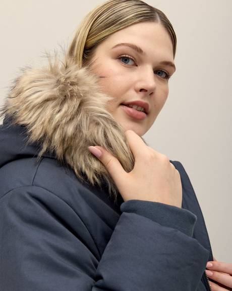 Parka doublé en sherpa avec capuche à fourrure synthétique