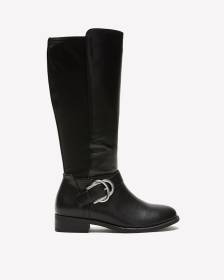 Extra Wide Width, Tall Black Faux Leather Boot with Buckle
