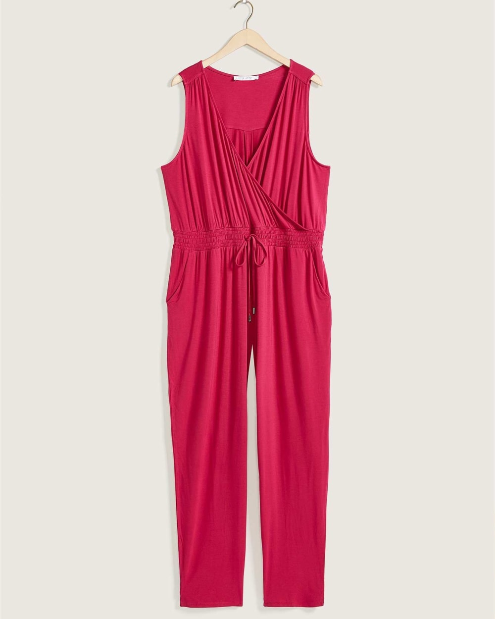 Solid Knit Sleeveless Faux Wrap Jumpsuit - In Every Story | Penningtons