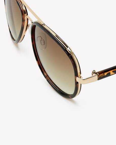 Tortoise Metal Aviator Sunglasses