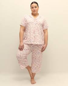 Pantalon de pyjama capri en tricot rose fleuri - ti Voglio