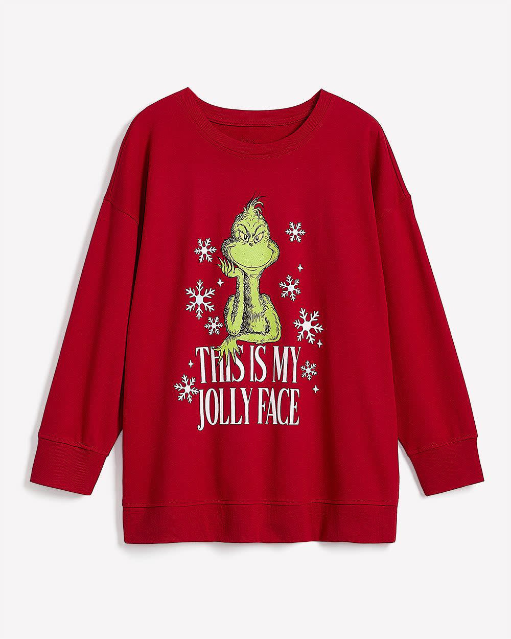 Red Crewneck Sweatshirt with Grinch Print