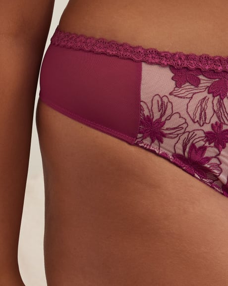 Microfibre Thong with Lace and Embroidered Mesh - Déesse Collection