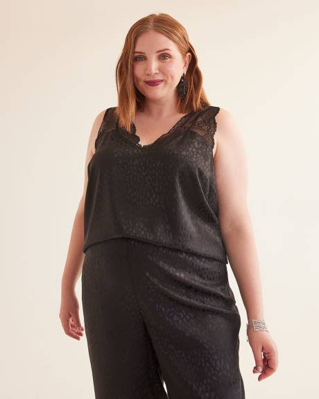 Black Sleeveless Blouse with Lace Shoulders