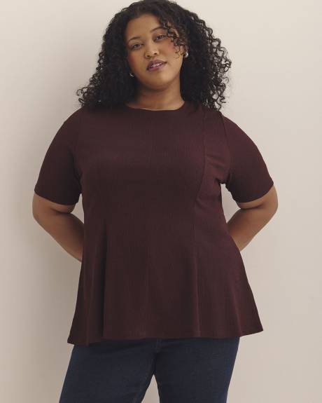 Princess-Cut Crewneck Flared Knit Top