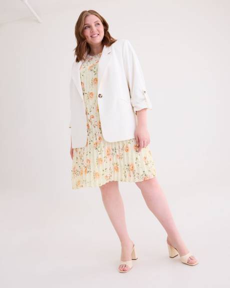 Responsible, Pleated Swing Dress with Crochet Sleeves