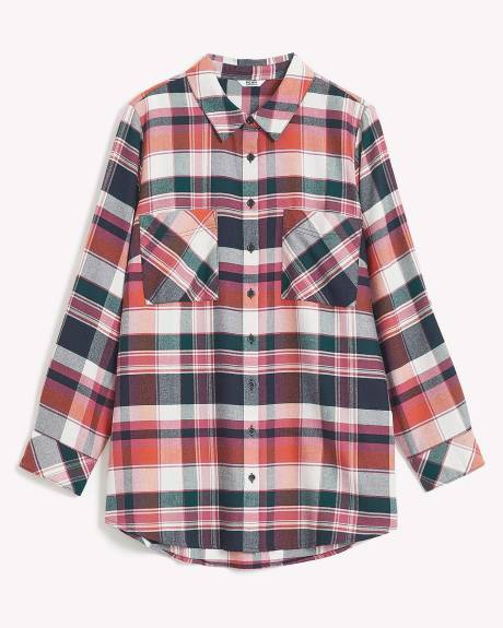 Plaid Flannel Shirt with Rolled-Up Sleeves