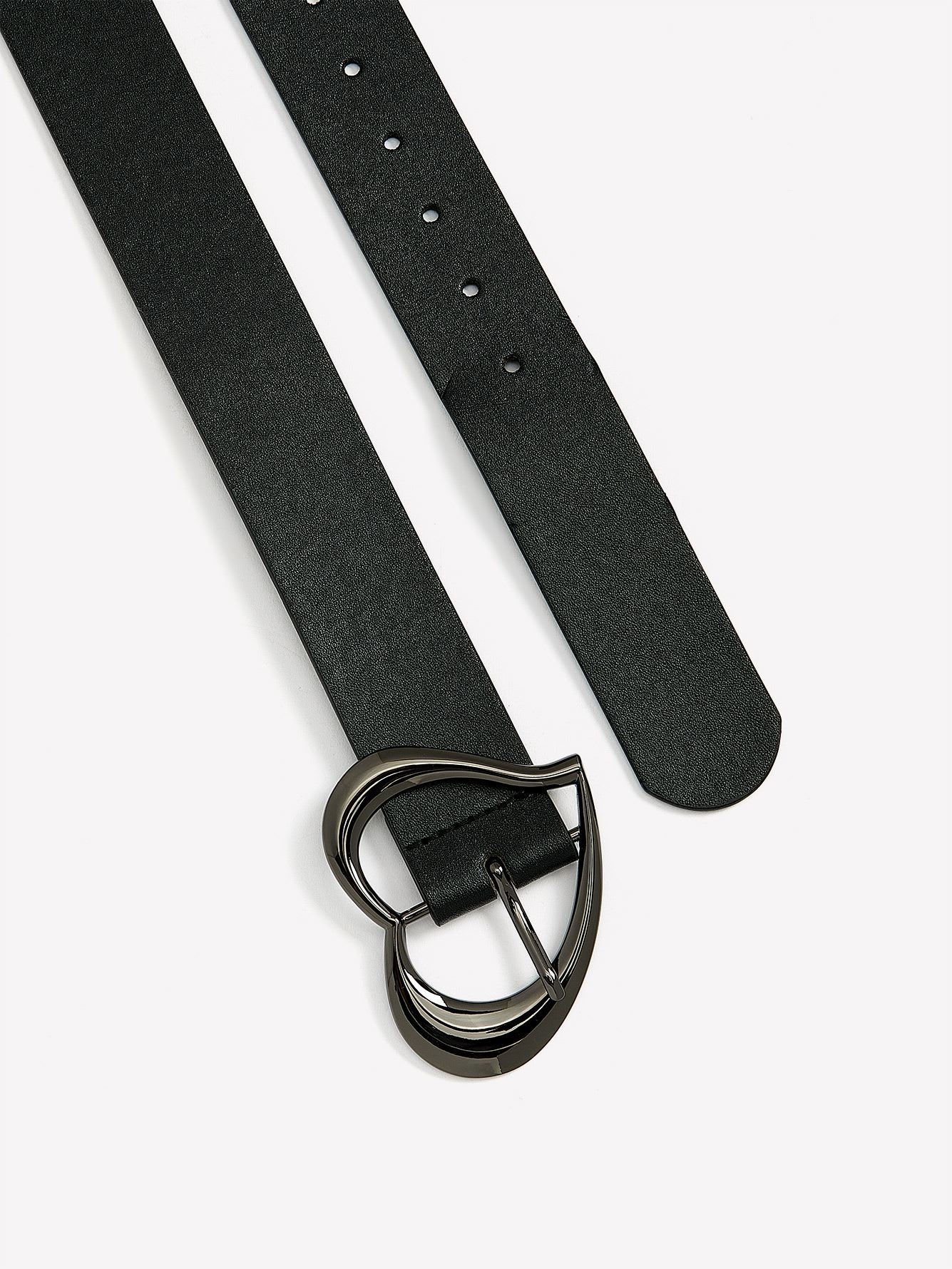Black Faux-Leather Belt with Heart-Shaped Buckle