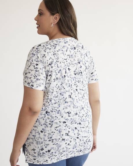 Printed V-Neck Linen Blend Long Tee