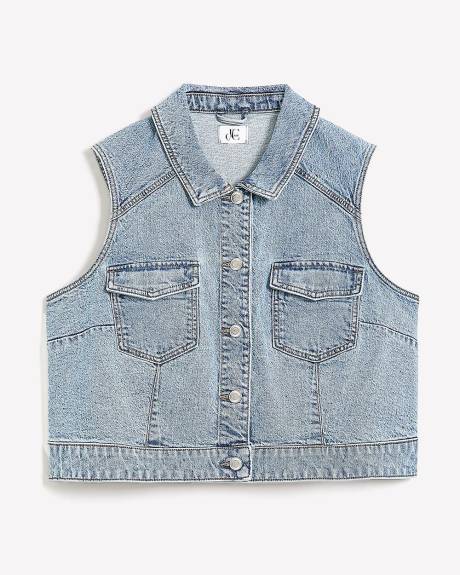 Buttoned-Down Cropped Denim Vest - d/C JEANS