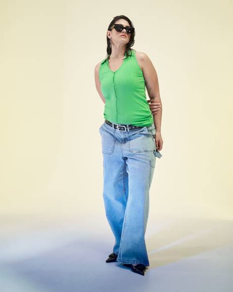 Halter Knit Top with Open Shirt Collar - Addition Elle