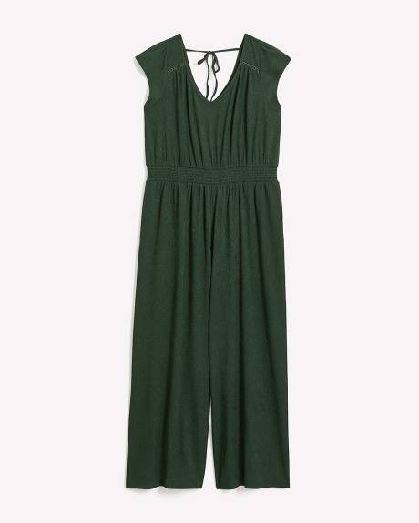 Textured Knit Wide-Leg Maxi Jumpsuit