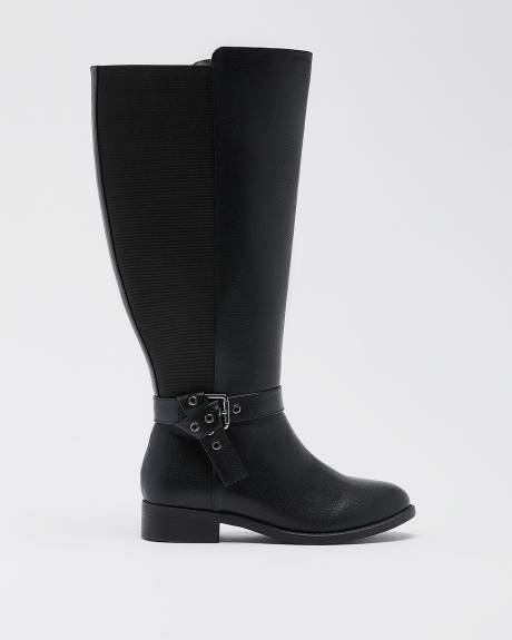 Bottes hautes à talon plat et boucle nouée décorative, pied très large