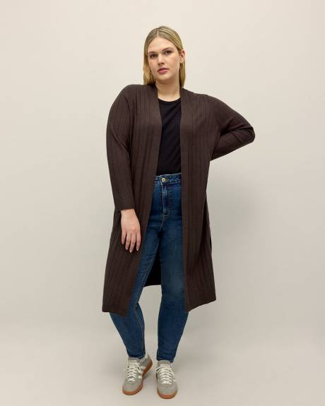Cardigan long à devant ouvert, tissu responsable
