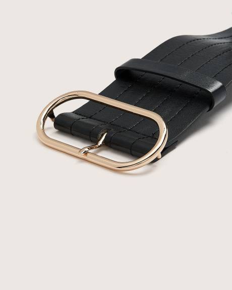 Wide Black Faux Leather Elastic Belt