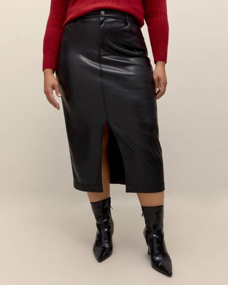 Black Faux-Leather Midi Skirt - Addition Elle