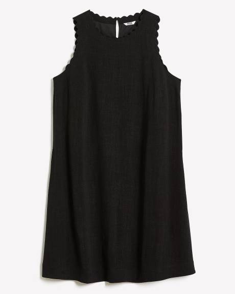 Robe trapèze à col rond haut ondulé, mélange de lin