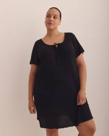 Textured Knit Short-Sleeve Sleepshirt with Lettuce Edge - ti Voglio