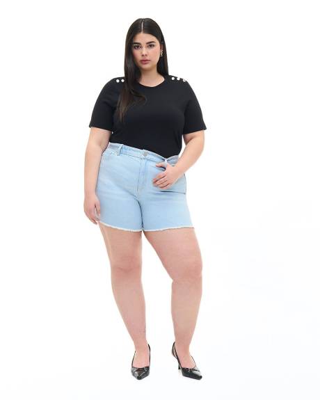 Knit Top with Buttons at Shoulders - Addition Elle