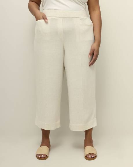 Pantalon court à jambe large en mélange de lin