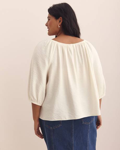 Swing Blouse with Shirring Scooped Neckline - Addition Elle