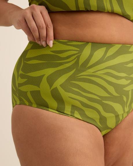 Culotte de maillot de bain verte taille haute à motif de feuillage