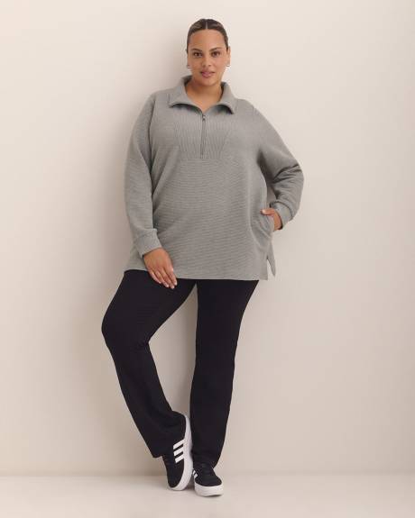 Sweatshirt tunique côtelé chiné à col cheminée zippé - Active Zone