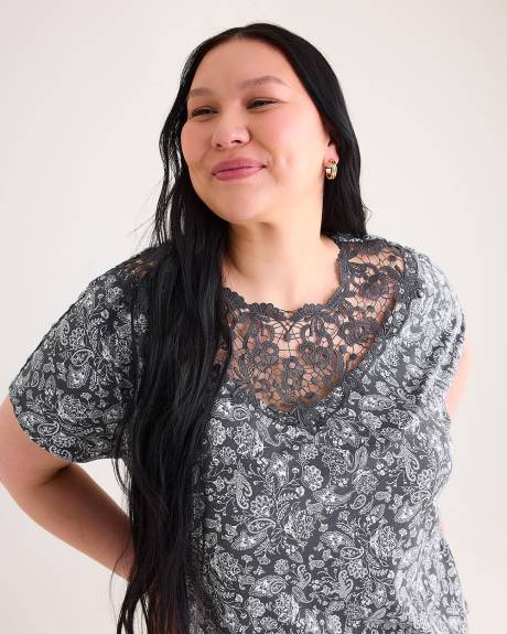 Knit Top with Crochet Lace Insert