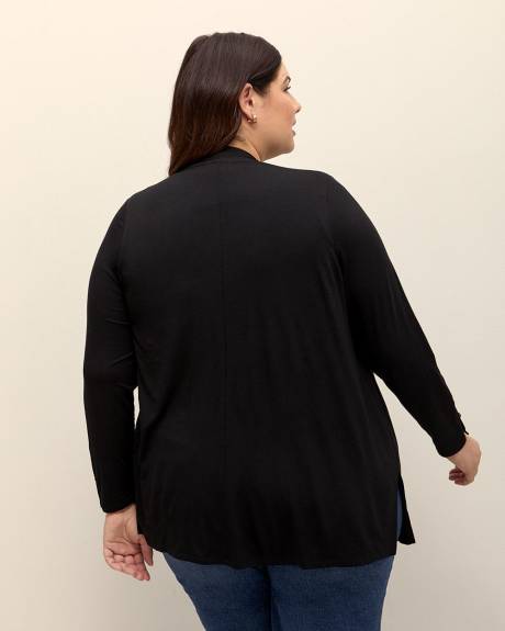 Cardigan noir ouvert, tissu responsable