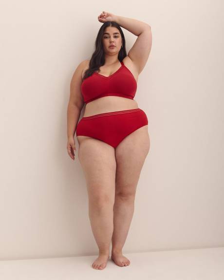 Wireless Red Cotton Bra with Striped Elastic Trim - ti Voglio