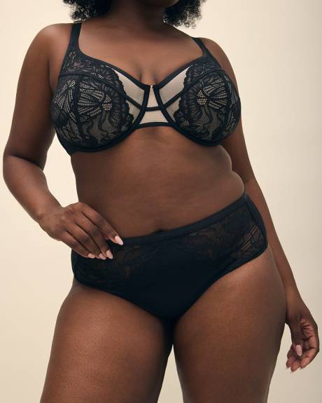 Culotte échancrée noire avec dentelle et mesh - Déesse Collection