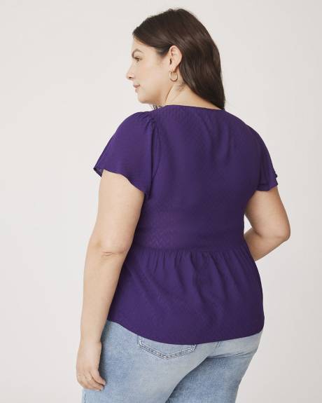 Fit-and-Flare Blouse with Short Flutter Sleeves
