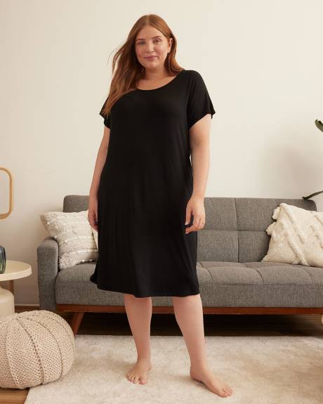 Responsible, Black Mid-Length Sleepshirt with Back Lace Trim - ti Voglio