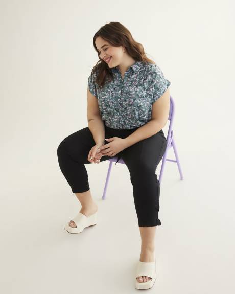 Printed Short-Sleeve Buttoned Down Tunic