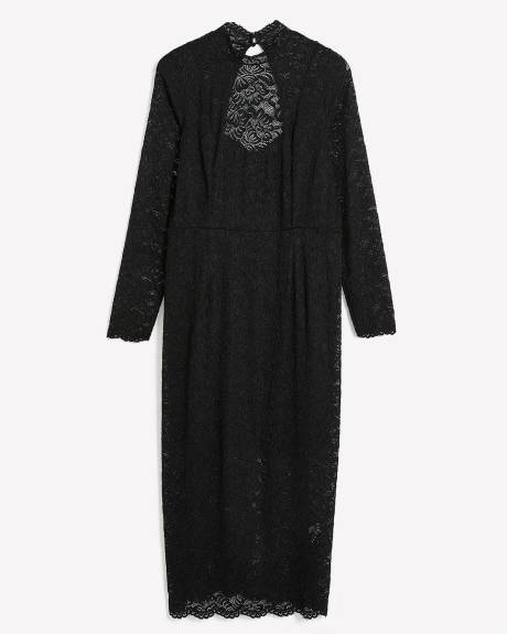 Black Bodycon Knit Lace Midi Dress - Addition Elle