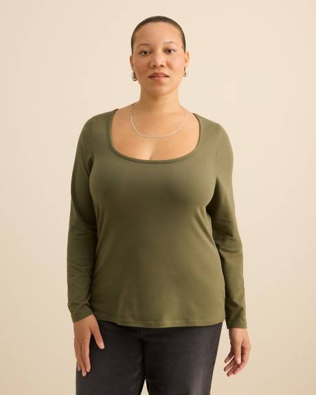 Rounded-Neck Long-Sleeve Top - Addition Elle