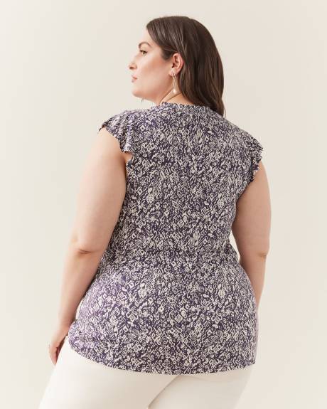 Responsible, Printed Flutter Sleeve Tunic with Smocked Neckline
