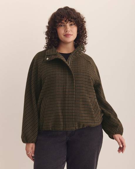 Houndstooth Balloon-Hem Bomber Jacket