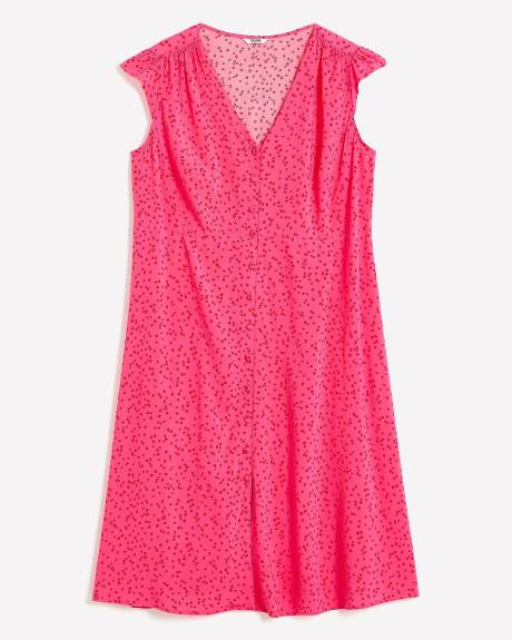 Robe boutonnée à manches courtes arrondies, tissu responsable