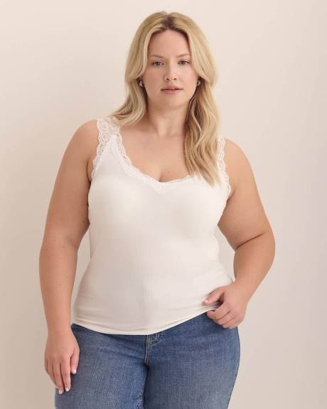 Camisole côtelée à col en V avec dentelle - Addition Elle