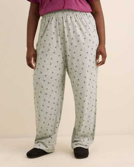 Grey Bow-Print Heather Knit Pyjama Pant - ti Voglio