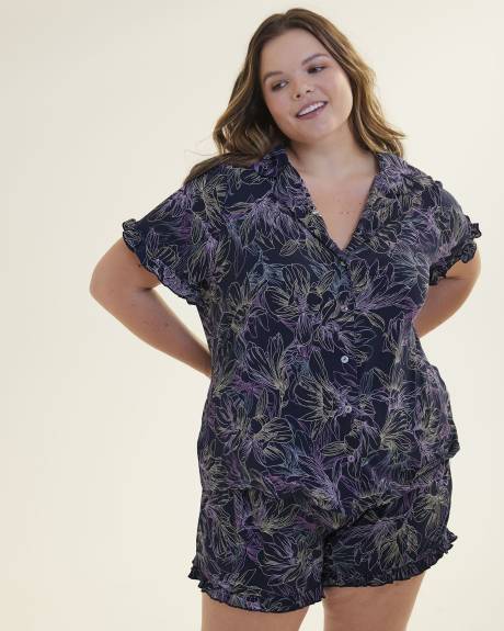 Responsible, Printed Frilled Buttoned-Down Pyjama Shirt - ti VOGLIO