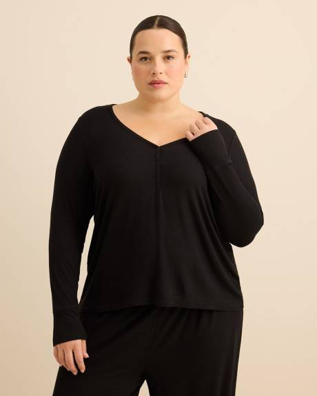 Haut de pyjama noir c&ocirc;tel&eacute; &agrave; encolure Henley - ti Voglio