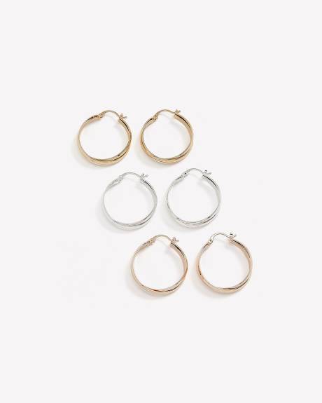 Medium Twisted Hoop Earrings, Set of 3