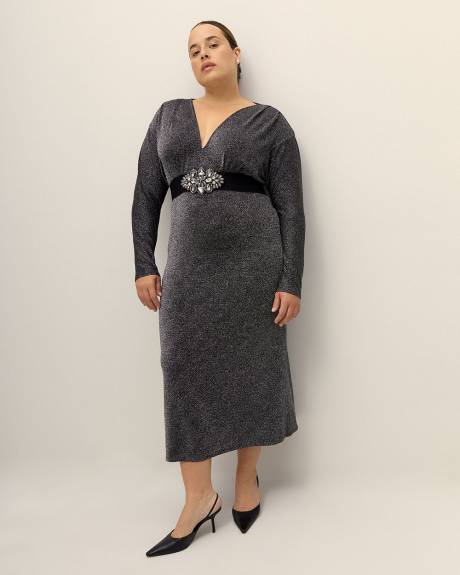 Lurex V-Neck Flared Maxi Dress - Addition Elle