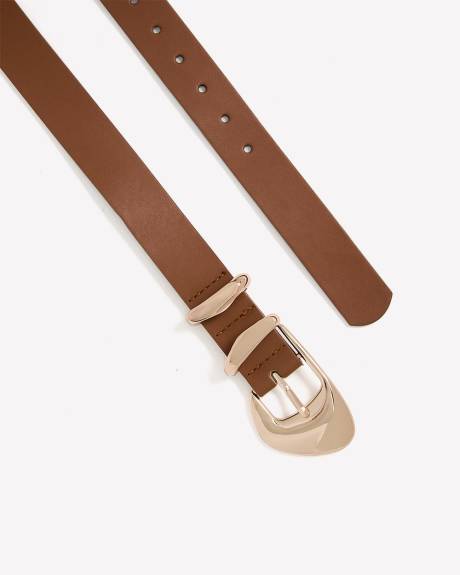 Cognac Belt with Chunky Uneven Buckle